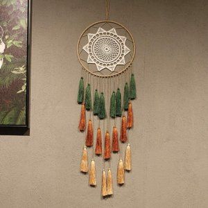 UO Feather Green Boho Dream Catcher Wall Hanging